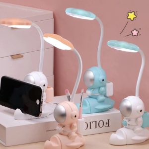 Astronaut Design LED Rechargeable Desk Lamp with Pen Holder and Phone Stand
