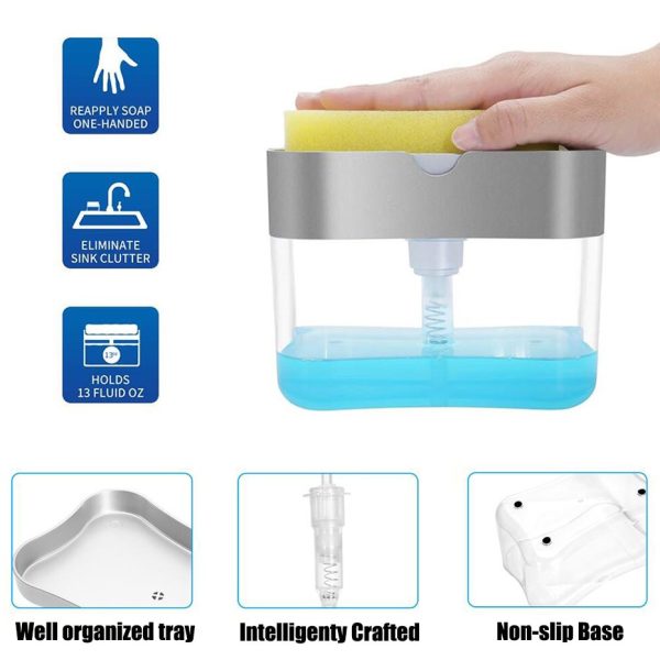 2 in 1 Soap Dispenser Pump and Sponge Caddy Portable Manual Press Dish Liquid Soap Holder - Image 3