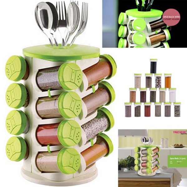 16Pcs Spice Rack with Cutlery Stand 1