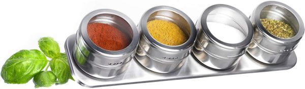 4 PCS Stainless Steel Magnetic Base Condiments Spice Rack Set 1