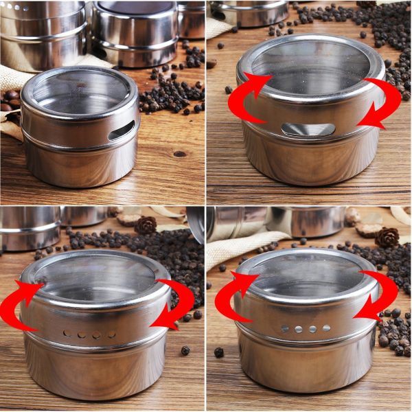 4 PCS Stainless Steel Magnetic Base Condiments Spice Rack Set 3