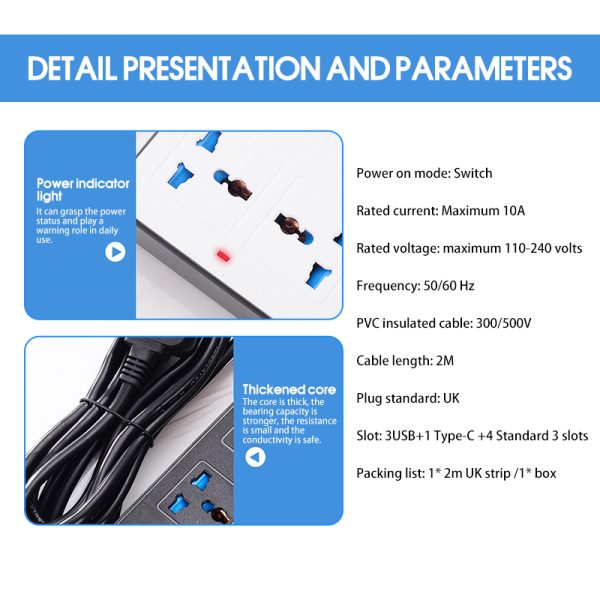 Universal Power Strip Extension Plug Power Socket 3