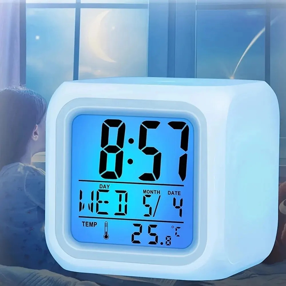 Color Change LED Alarm Clock & Night Light Digital Display Touch Activated Date & Time Without Battery Color Change LED Alarm Clock & Night Light Digital Display Touch Activated Date & Time Without Battery - Image 2