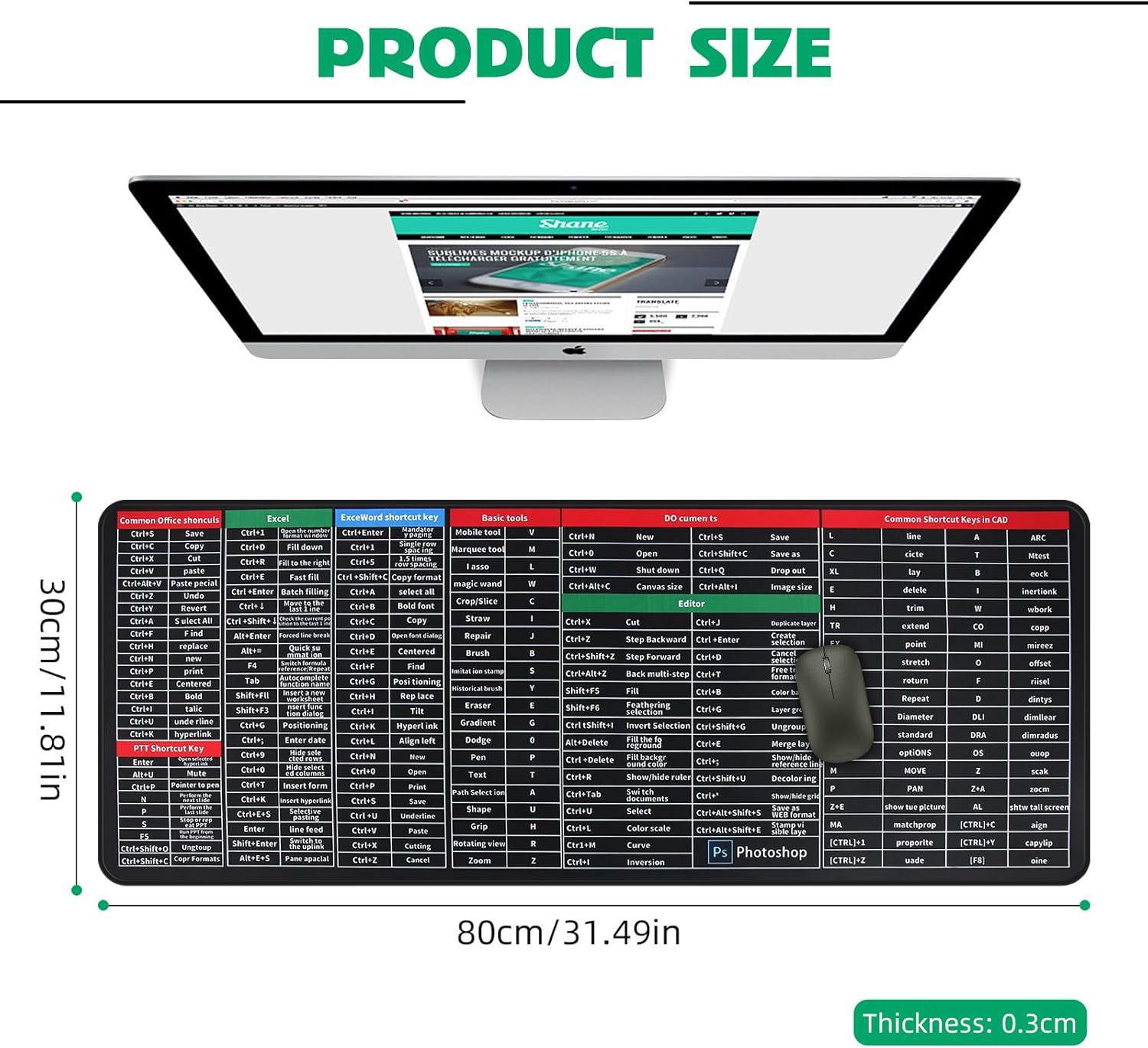 Large Mouse Pad with Essential Shortcuts Quick Key Super Anti-Slip Gaming Mouse Pad - 80cm x 30cm Large Mouse Pad with Essential Shortcuts Quick Key Super Anti-Slip Gaming Mouse Pad - 80cm x 30cm - Image 4