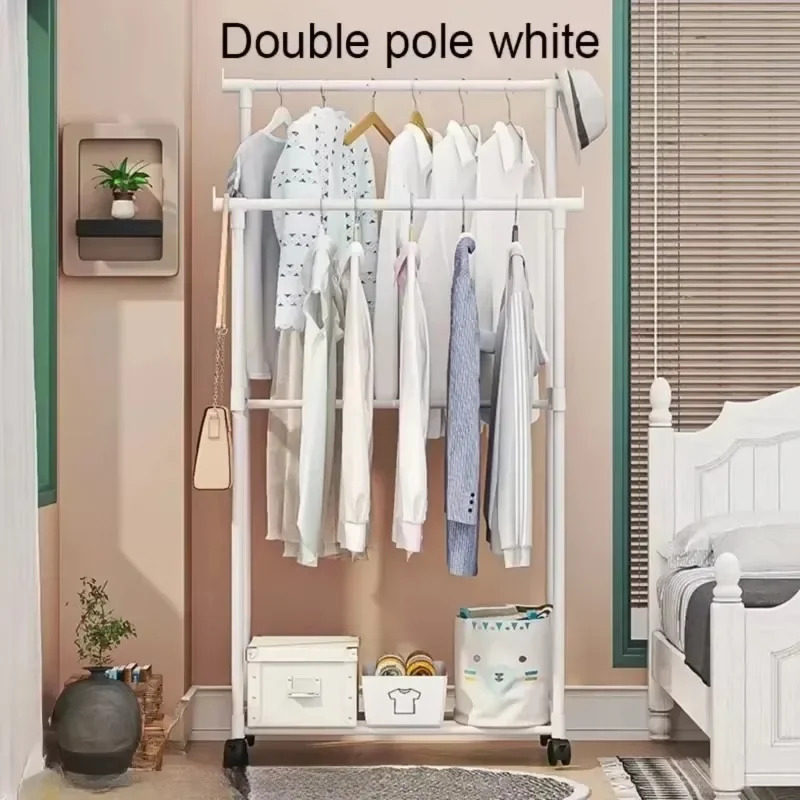 Double Pole Clothes Rack - Multi Purpose Movable Floor Standing Coat Storage Storage with Wheels | Perfect for Bedroom, Laundry & More Double Pole Clothes Rack - Multi Purpose Movable Floor Standing Coat Storage Storage with Wheels | Perfect for Bedroom, Laundry & More - Image 4