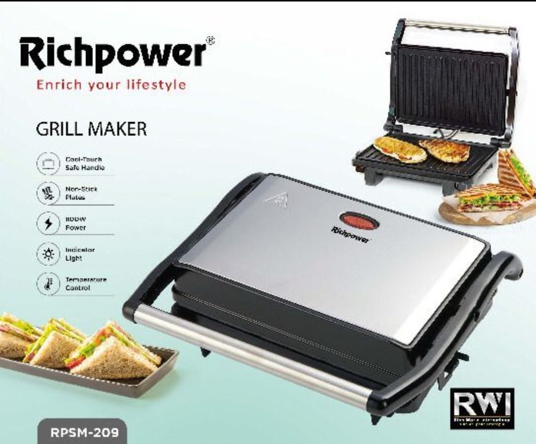 Richpower Grill Maker RPSM-209 / Compact 2-Slice Electric Grill Press for Perfect Sandwiches & Meats Richpower Grill Maker RPSM-209 / Compact 2-Slice Electric Grill Press for Perfect Sandwiches & Meats - Image 2