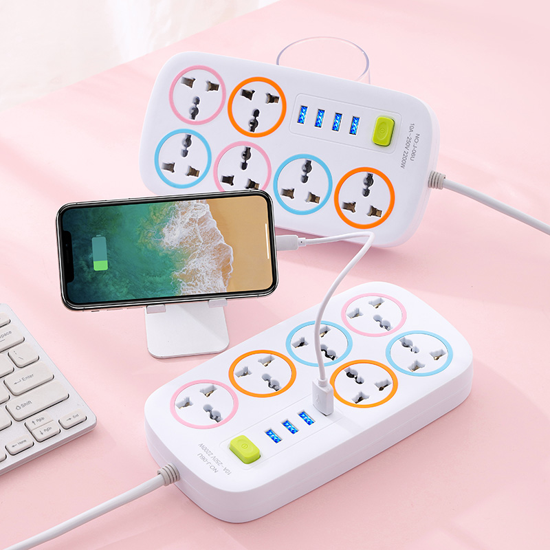 Universal Extension Cord with USB Ports - 6 Outlet and 4 USB Multi Function Socket - 2M Universal Extension Cord with USB Ports