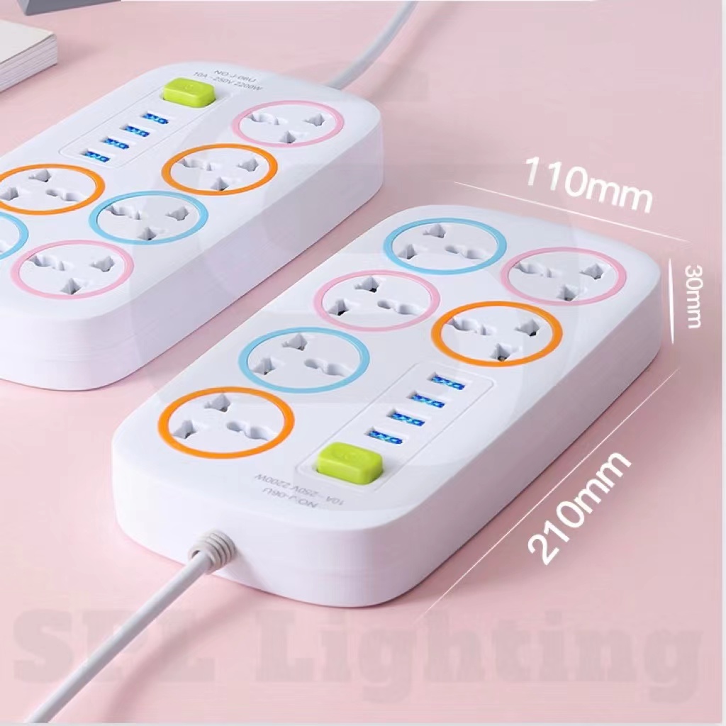 Universal Extension Cord with USB Ports - 6 Outlet and 4 USB Multi Function Socket - 2M Universal Extension Cord with USB Ports -  6 Outlet and 4 USB Multi Function Socket - 2M - Image 2