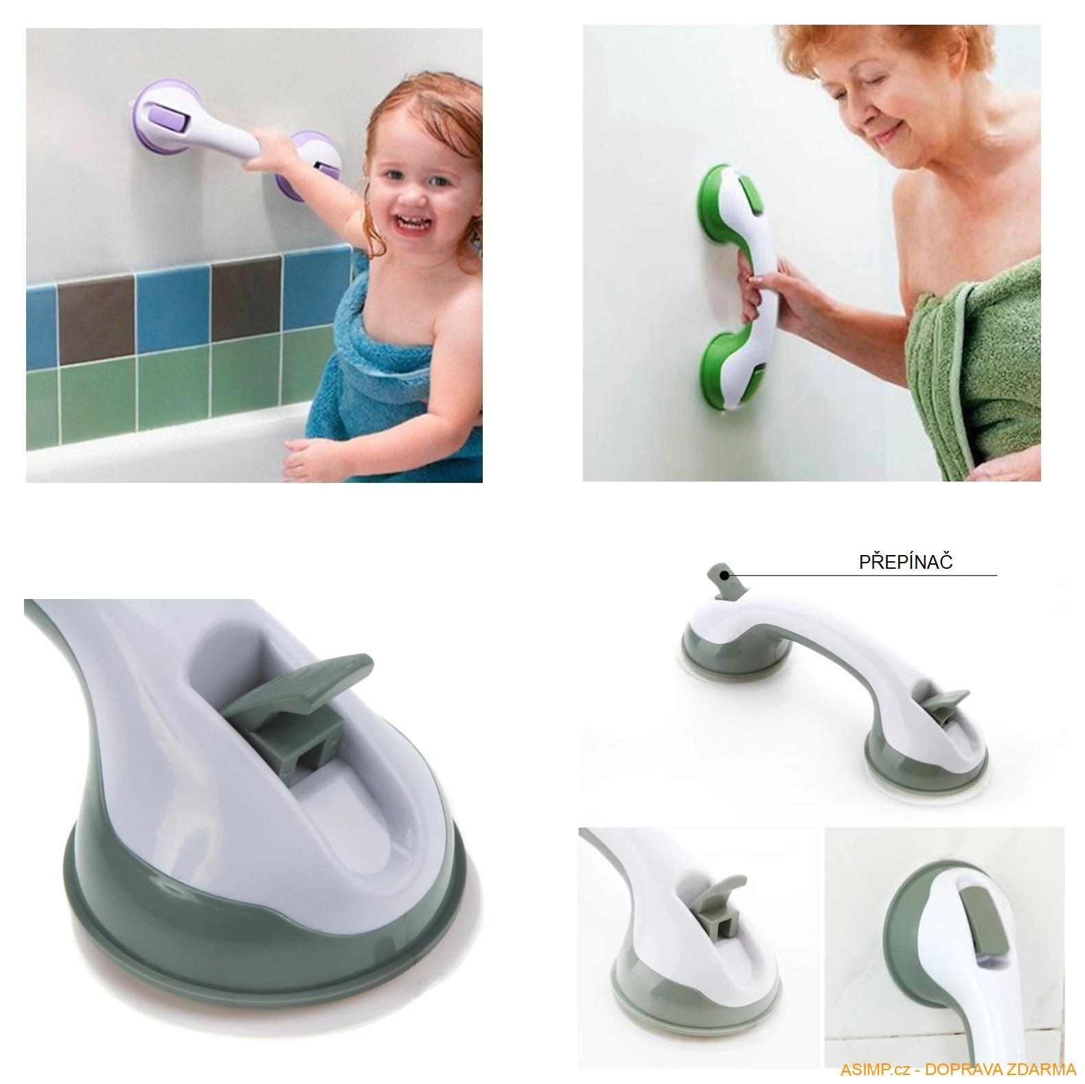 Bathroom Handle Grab Bar with Suction Cups - No Drilling Non-Slip Safety Portable Support Handle Bathroom Handle Grab Bar with Suction Cups