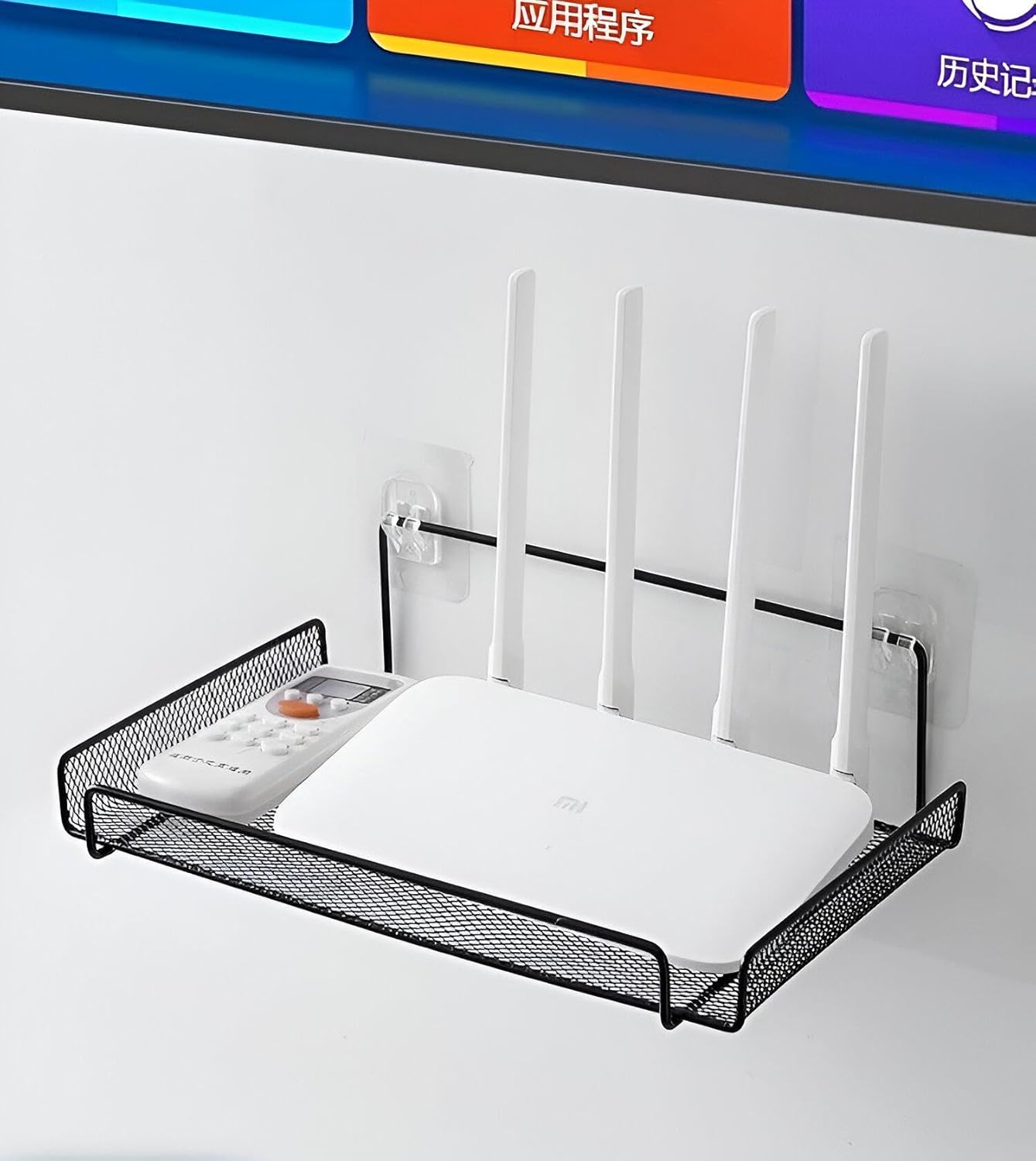 Wall Mounted WiFi Router Shelf Holder – No Drilling Adhesive Metal Rack for TV Box & Router Wall Mounted WiFi Router Shelf Holder