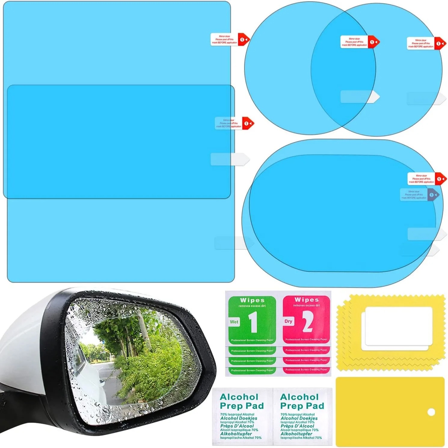 6PCS Rainproof Anti Fog Rearview Mirror Film for Cars – Waterproof Anti Scratch Nano Coating Side Mirror Protector for Safe Driving 6PCS Rainproof Anti Fog Rearview Mirror Film