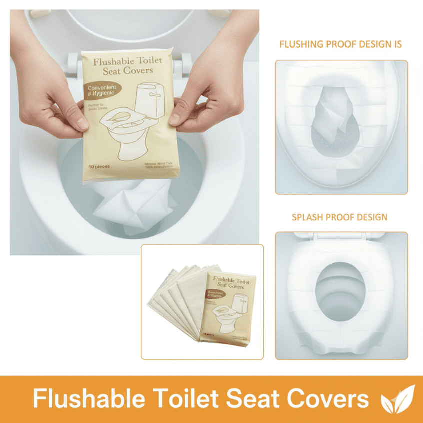 Disposable Flushable Toilet Seat Covers 10pcs – Biodegradable Travel Toilet Protector for Public Toilets & Hotels - Splash Proof Hygienic Commode Cover Disposable Flushable Toilet Seat Covers
