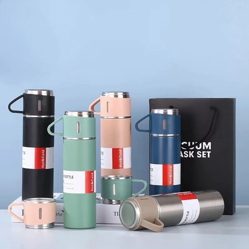 500ml Stainless Steel Vacuum Flask Set with 3 Cups – Insulated Thermos Bottle for Travel, Office & Outdoor Use - Random Colors 500ml Stainless Steel Vacuum Flask Set with 3 Cups – Insulated Thermos Bottle for Travel, Office & Outdoor Use - Random Colors - Image 2