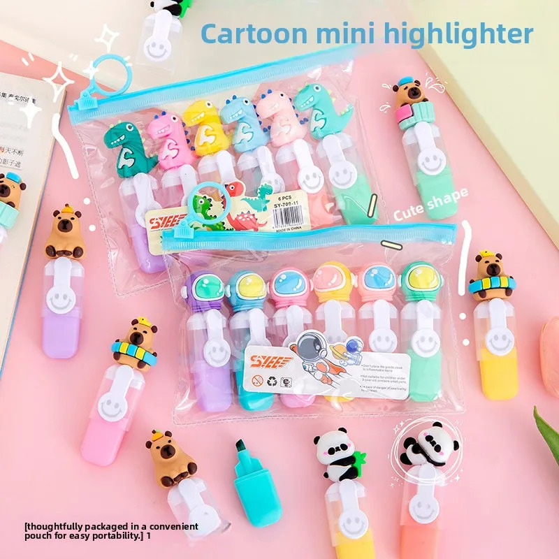 Cute Mini Highlighter Set 6pcs – Mini Marker Pens for Kids School Stationery Cute Mini Highlighter Set 6pcs – Mini Marker Pens for Kids School Stationery - Image 2