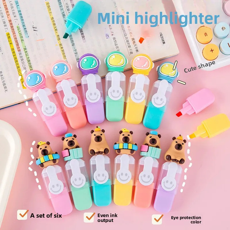 Cute Mini Highlighter Set 6pcs – Mini Marker Pens for Kids School Stationery Cute Mini Highlighter Set 6pcs – Mini Marker Pens for Kids School Stationery - Image 3